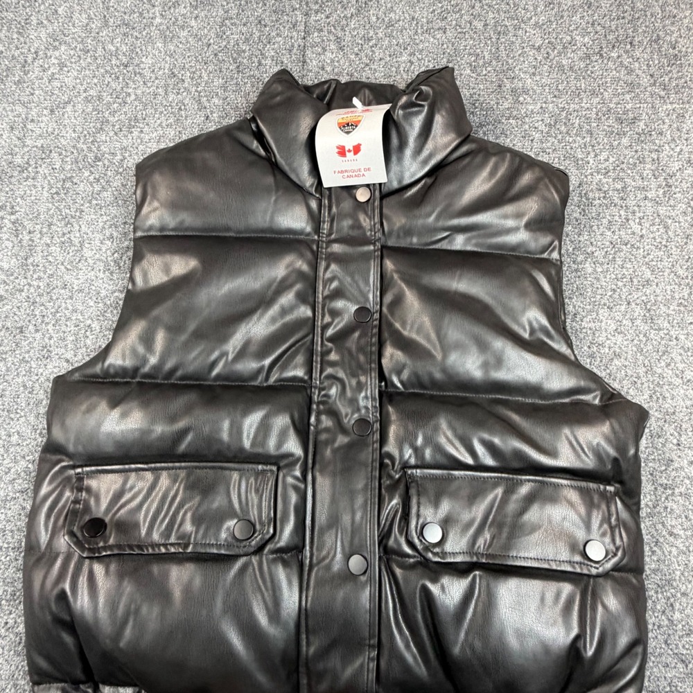 C&C California JDG French Collection Black Faux Leather Puffer Vest NWT Medium‎